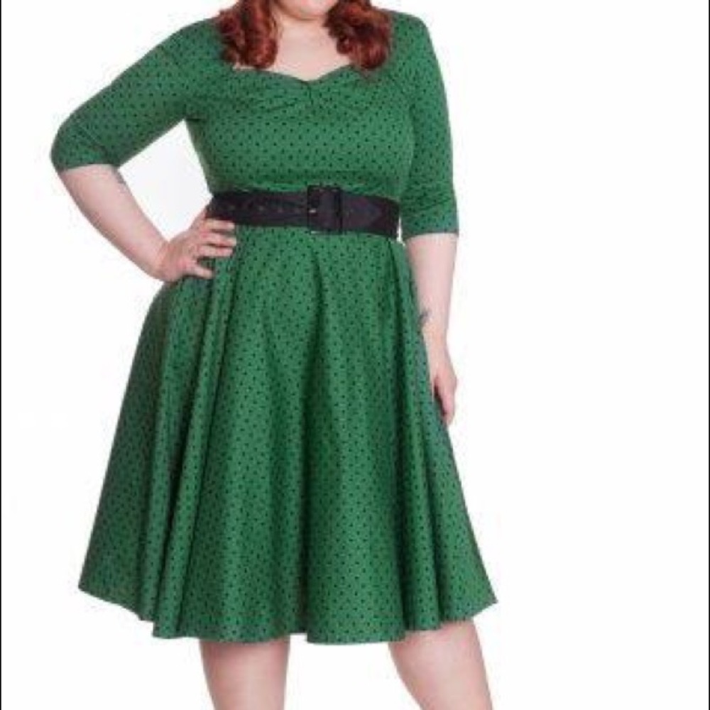 Hell Bunny Momo Dress, Green with black dots